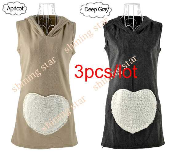 Wholesale 3pcs/lot Womne Casual Woolen Hoodie Winter Waistcoat Vest Apricot / Deep Gray 10020