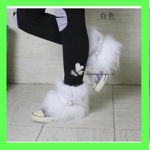 Wholesale 5pair/Lot  New Arrival L=20cm Faux Fur Leg Warmers Socks With Double Blet For Ladies/Women Boot