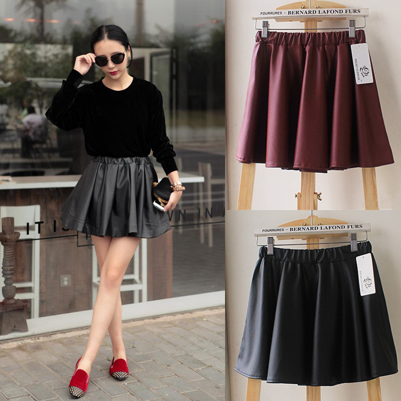 Wholesale 5pcs/lot Fashion Women's Skirt Red Black Color Vintage Pu Leather Skirt ZC77491