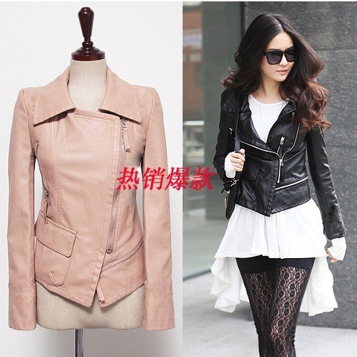 Wholesale and retail 2011 motorcycles oblique zipper pu leather jacket Women's jacket clearance M / L / XL Free Shipping