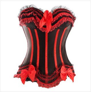 Wholesale and retail bodyshape Skinny lace sexy corset underwears  with red+ black strips push up