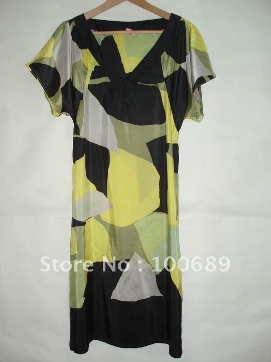 Wholesale And Retail SW05 100% Silk Printed Sleepwear Women Nightgown OEM Inventory