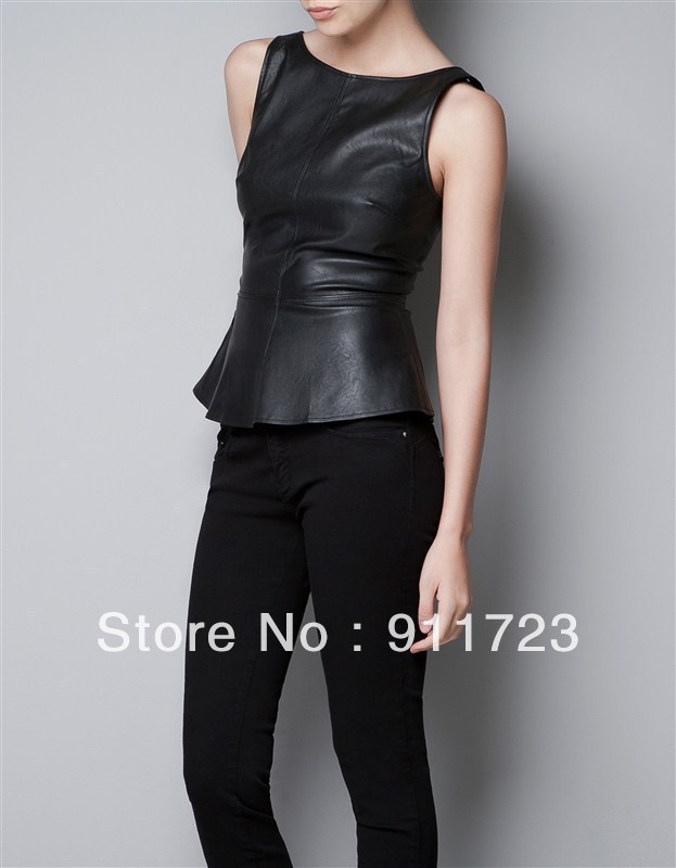 Wholesale Brand New Back V-neck Sexy Leather Waistcoat For Women/Women's Fashion Zipper Vest/Woman Sey Leather Vest