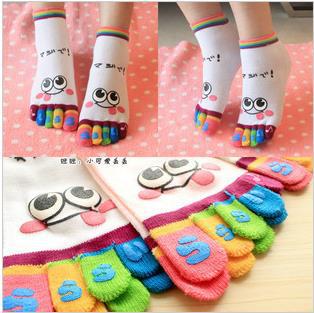 Wholesale Cartoon expression Women's Cotton Five Fingers Toe Socks lovely 5 fingers socks Stockings 6Pairs/lot C-0099