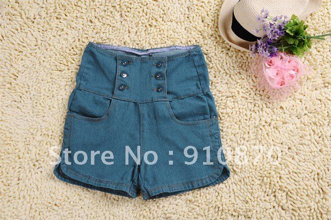 Wholesale Cheap Fashion New Arrive Korean Style Double-Breasted High-Waisted Jeans Shorts women