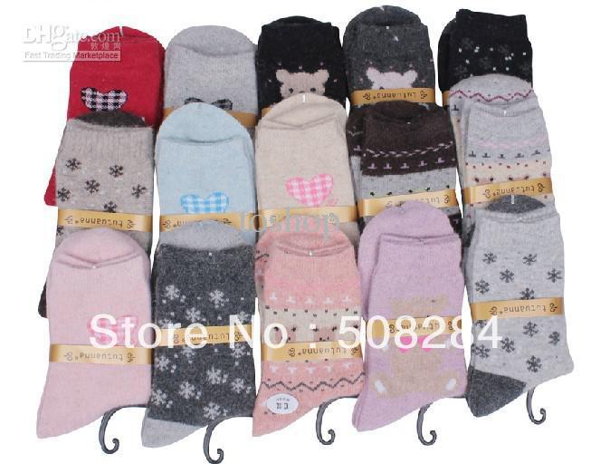 Wholesale - Christmas ladies socks multi-color warmly cashmere 15pcs/lots promotion gift on sale cute bear snow