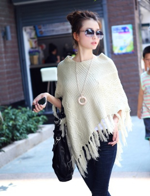 Wholesale clothing 2012 autumn and winter women noble elegant ladies tassel cutout cape cloak outerwear sweater