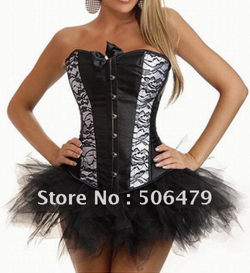 Wholesale/Dropship Black Burlesque Corsets Dresses lace up gothic Strapless Corset tutu skirt sexy lingerie FREE SHIP