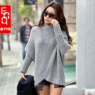 wholesale Enq clothing 2012 fashion women's stand collar solid color batwing sleeve medium-long sweater shirt female