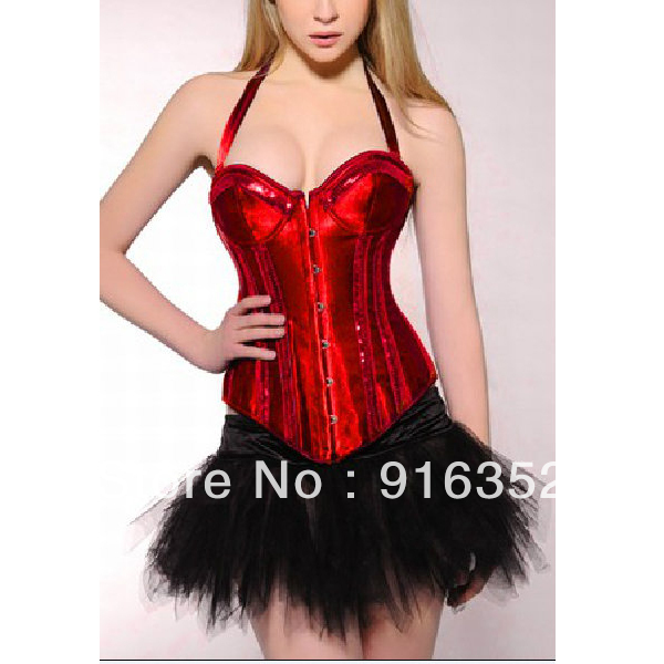 Wholesale Fancy Tutu Halloween Party Showgirl Clubwear Burlesque Sequined Corset Bustier  Free Shipping