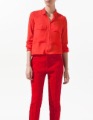 Wholesale Fashion Brand 2012 New Women's Red White Pink Pockets Golden Button Decoration Chiffon Blouses Shirt Top #71204