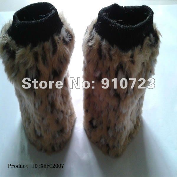 Wholesale fashion leather 100% cony hair rabbit 20cm fur ankle sock leg warmers boots accessories Free Shipping