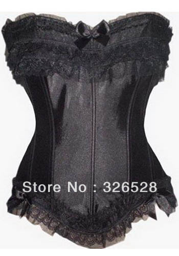 wholesale Fashion Sexy Black Satin Corset with Ruffle LB4080