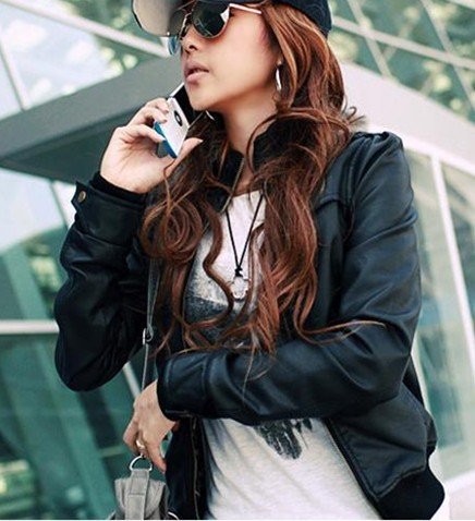 Wholesale - Fashion Women pu leather jacket trendy thicken Zip Slim Jacket Coat black brown leather bomber jacket  drop shipping