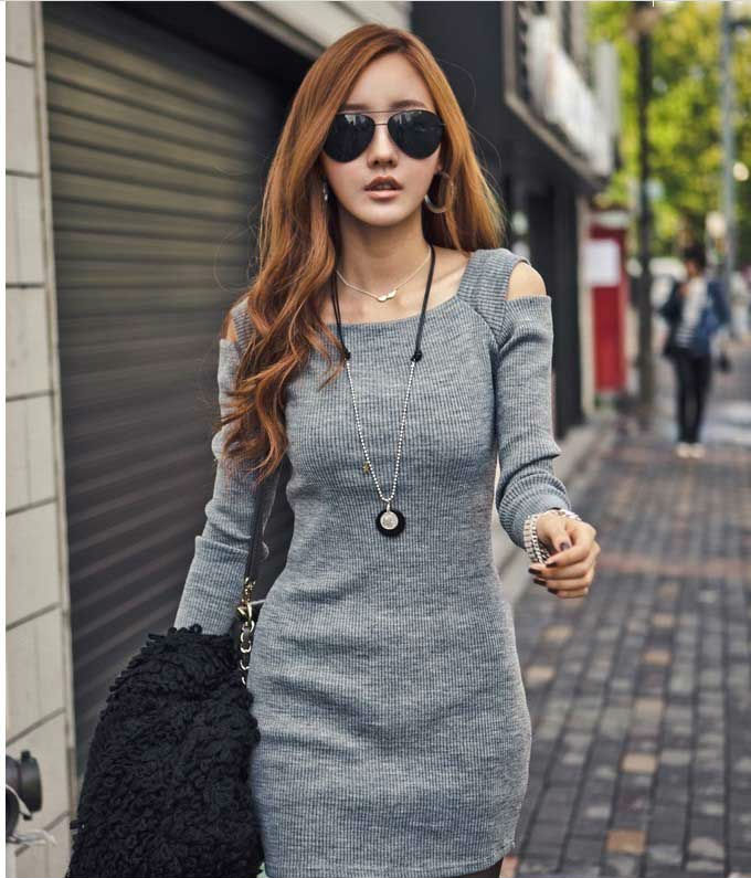 Wholesale fashion Women sexy  long sleeve Base in winter skirt dress M L free shipping