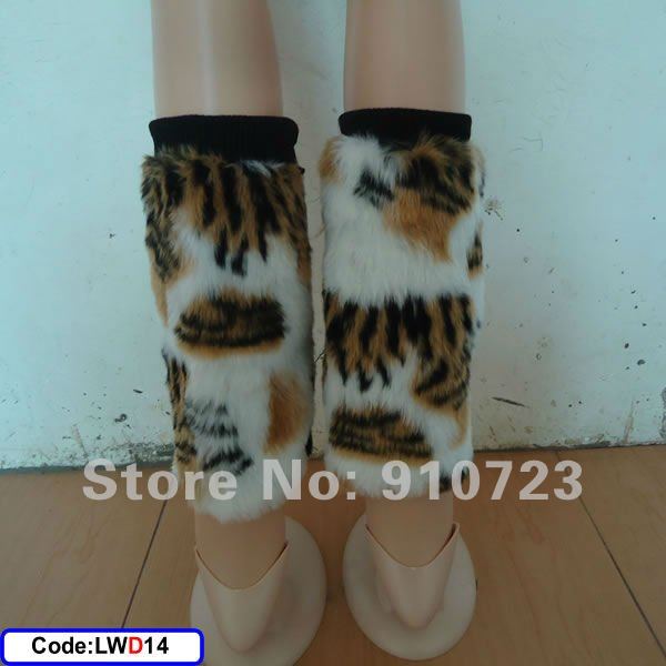 Wholesale - Faux Fur Leg Warmers Factory Stock Leopard Yellow Grey Tiger Fashion Fur Foot Socks Boot Cover Free Shipping