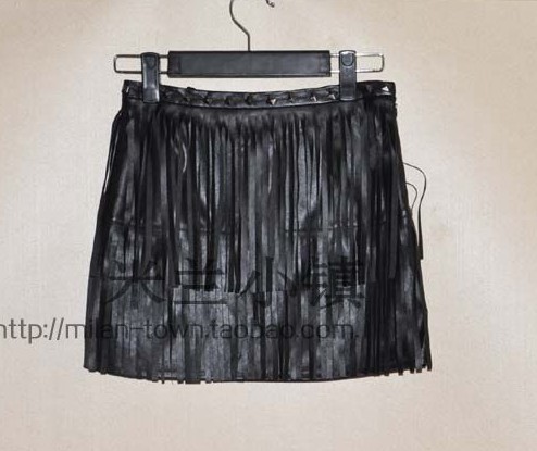 Wholesale,Free shipping, 2013 spring fashion tassel cloth leather skirt