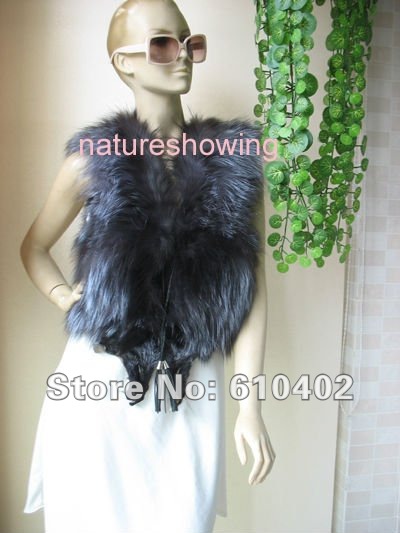 wholesale/free shipping/Best fox  fur skins made vest, new style/jacket//natural black silver fox