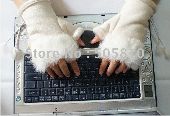 Wholesale - Free Shipping - Brand new Classic Fashion Black Man-made Faux Fur fingerless women's leather GLOVES for cold winter