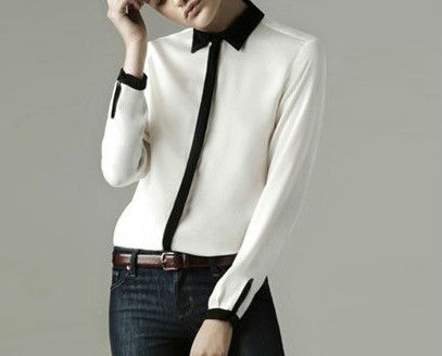 Wholesale+Free Shipping !! New!! 2013 Women's European Loose Leisure Lapel Long Sleeve Tooling Shirts Blouse White