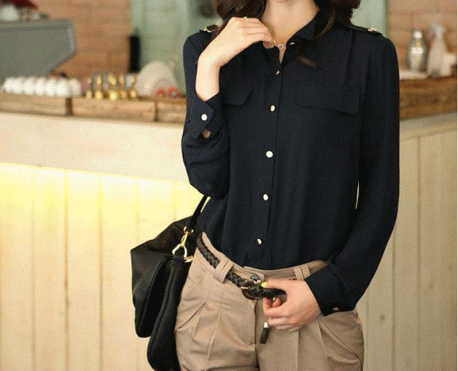 Wholesale+Free Shipping !! New!! 2013 Women's Korean OL Stand Collar Long Sleeve Chiffon Shirts Blouse 3 Colors