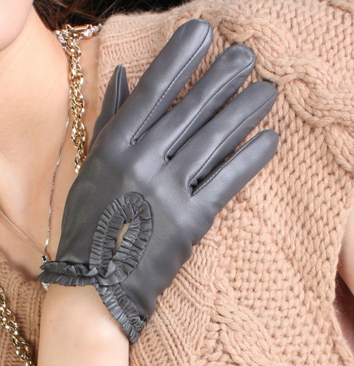 Wholesale Free Shipping NEW ladies sheepskin leather winter glove Grey Purple (L097N)