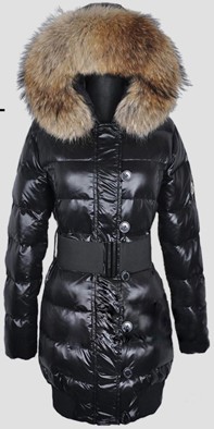 Wholesale Free shipping New Style Celebrity Lady's Long Winter Down Jacket Real Hood Fur/Women Down Coat /Black/Beige