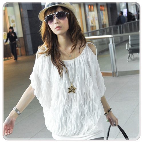 Wholesale Free Shipping New Style Ladies strapless chiffon Batty Sleeve Blouses