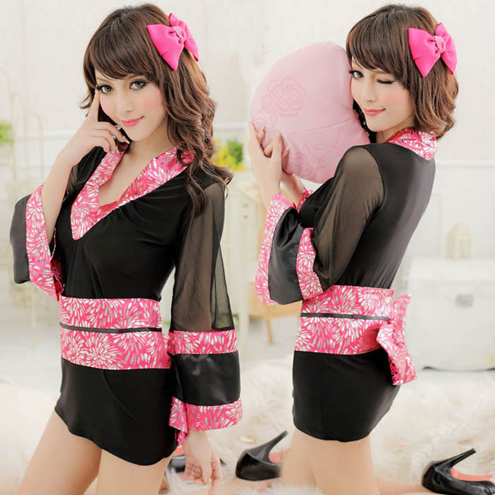 wholesale free shipping Sexy charming black robe liangcai belt kimono noble robe sleepwear nightgown 4 sets