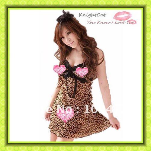 Wholesale Free Shipping Sexy Lingerie Dress G-String Panties Bra Thong LEOPARD Gauze Lady Corset Bustier Crazy Stunner 8025 1Set