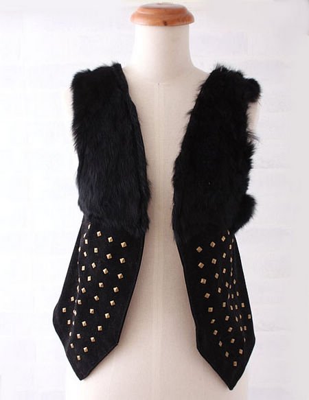 Wholesale - Free Shipping women's Suede vest rabbit vest fashion black 7027 rivets