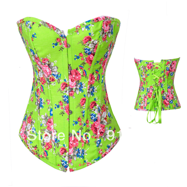 Wholesale Green Fantasy Charming Lace Up Rose Floral Corset Bustier Jean Costume S-2XL Freeshipping