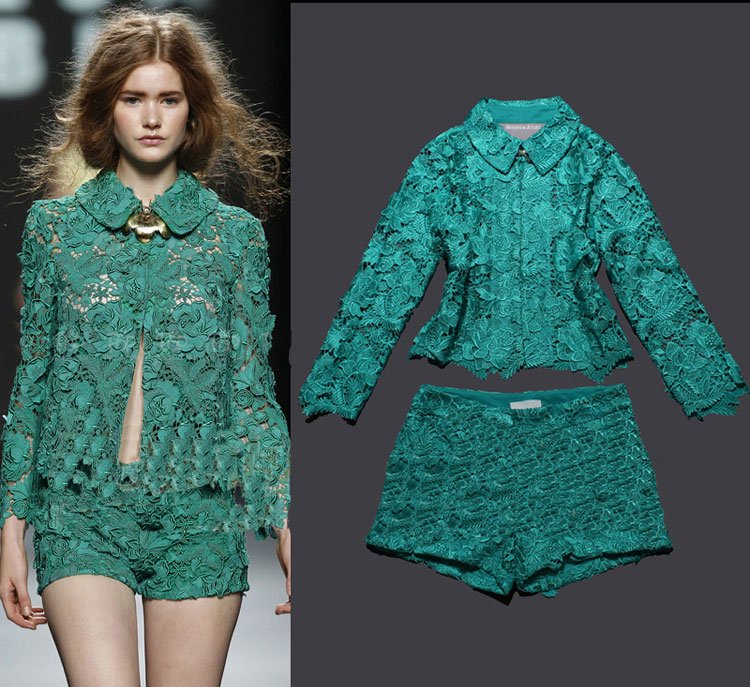 Wholesale High-end Fashion 2012 Fall Women's Lace Vintage Coats Short SS12388 Ladies Two-piece Set