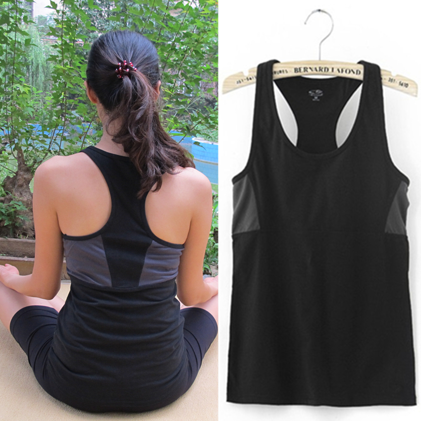 wholesale High quality 100% cotton built-in invisible tube top pad yoga double layer sports vest free shipping