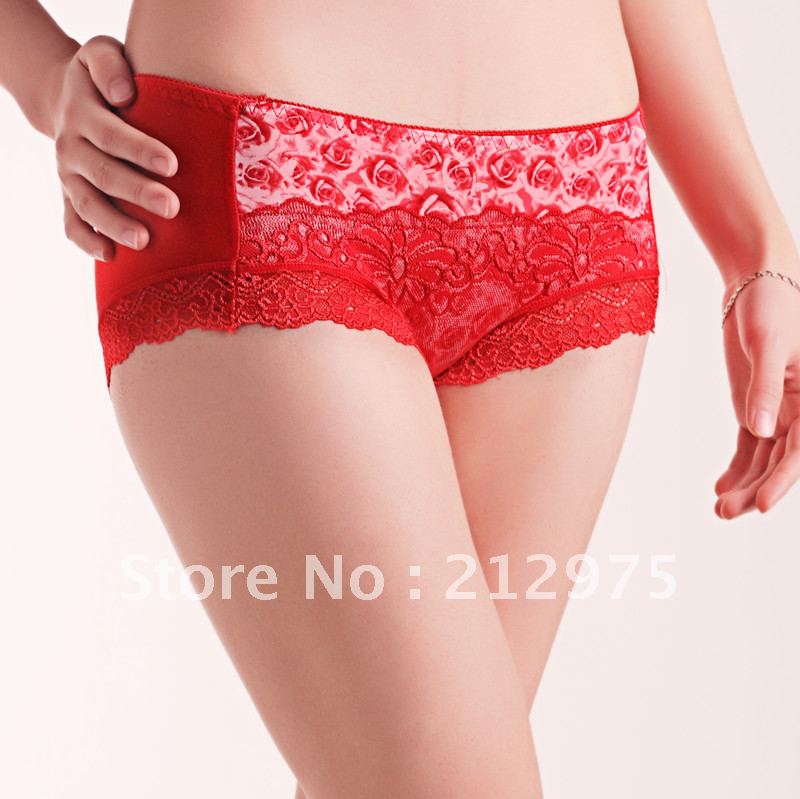 Wholesale High Quality Mid-waist  Embroidered+Floral+Print Sexy underwear 50 pcs/Lot (10 pcs/1 color, Mix order)