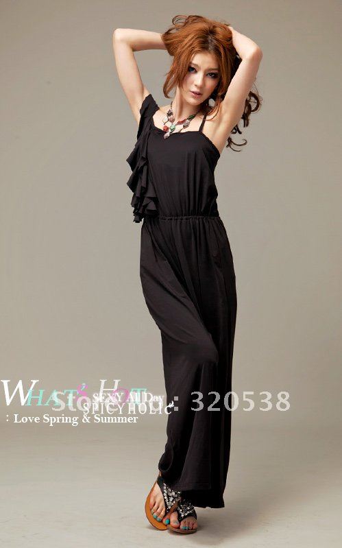 Wholesale - Hot Sale-Free Shipping-Ladys Lovely Suspender Flouncing Long Jumpsuits Wide Luse Pants Suits Z8248