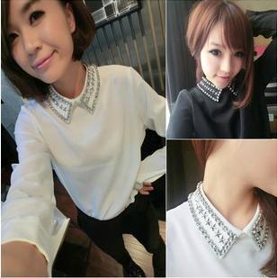 Wholesale Hot Sale New Fashion For 2013  Diamond Pentagram Turn-down Collar Chiffon shirt YL21725056731