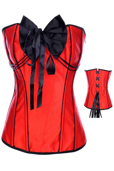 Wholesale Hot Sale! Red Satin Great Bow Top Corset Bustier Lingerie &Cup LB4500 Size S M L XL