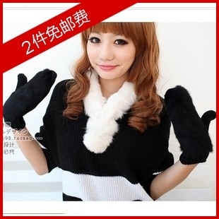 wholesale Hot-selling winter thermal gloves female rabbit fur full leather full mittens ride +free shipping