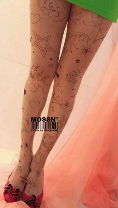 Wholesale Japan Harajuku Sexy Stylish Cupid Tatoo Pattern Sheer Pantyhose Stocking Tights Leggings