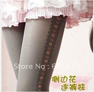 Wholesale - Japanese pop velvet jacquard rose on both sides and Water jade dot stockings 10pcs/lot free shipping