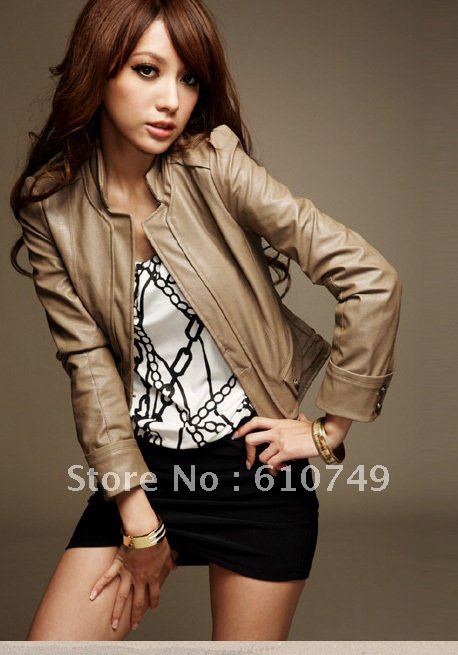 Wholesale - Korean Version Slim Fashion Personality Women's Leather Jacket Free shipping