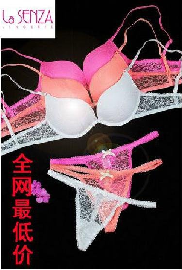 Wholesale La senza 4Colors Ladies Very sexy Lace Bra sets With Lace Thong Underwear 70B-80B Free Shipping