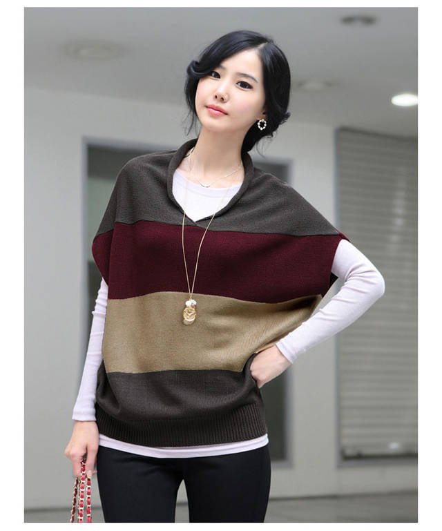 Wholesale Ladies Batwing Sleeve Sweater Colorblock Stripe top Korean T-Shirt mix order