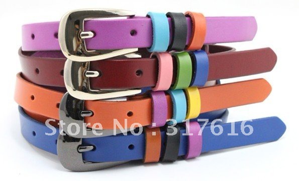 wholesale lady   Authentic leather belt,New Korean candy color thin leather narrow