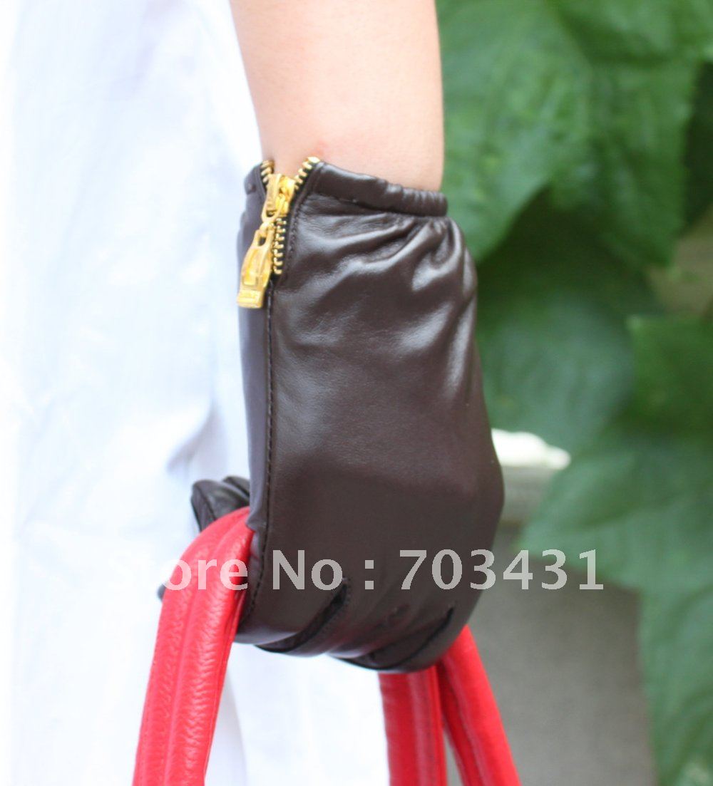 wholesale Lady's genuine sheep leather glove,women's Tight wrist zipper gloves,concise warm glove,Moq=1,free shipping,ID: F184