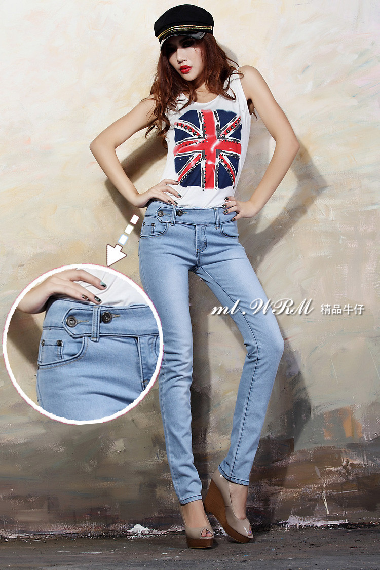 Wholesale lady/women Pencil the pants Jeans Pants Trousers Stretch bandage design Slim Denim free shipping  jeans A05