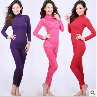 Wholesale leopard grain design of turtle neck seamless the body underwear woman thin of thermal underwear suits