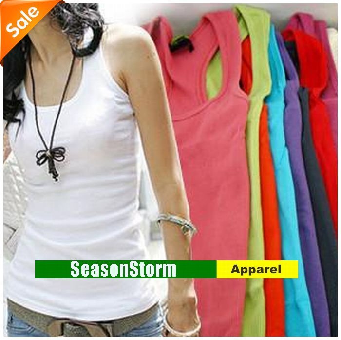 Wholesale lots Women Cheap Fashion Cotton Solid Color Vest / T-shirt (SU-05)