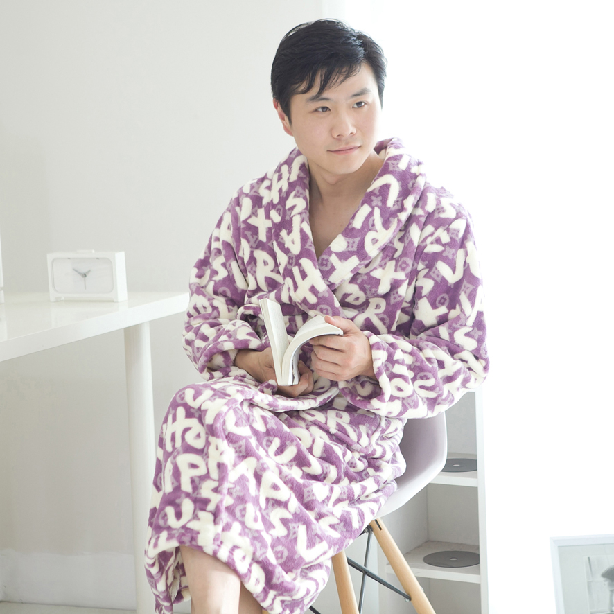 wholesale Male winter thickening coral fleece robe sleepwear purple free shipping